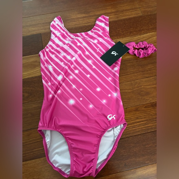 New! GK Gymnastics Tank Leotard+Scrunchie Pink Sparkle Elite Sportswear - Picture 1 of 9